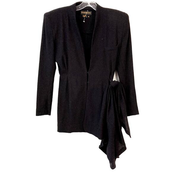 NWOT Vintage DONNA KARAN BLACK LABEL Blazer Jacket M Black Wool Bow Shoulder-Pad - Picture 1 of 5